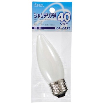 シャンデリア球 C37E26 40W オーム電機