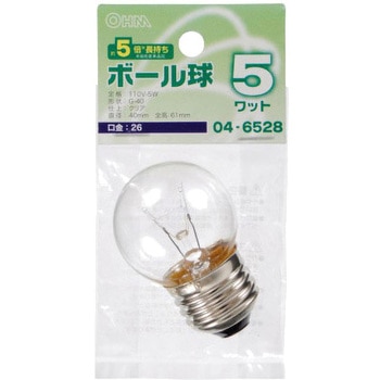 ミニボール球 長寿命 G40E26 5W - オーム電機