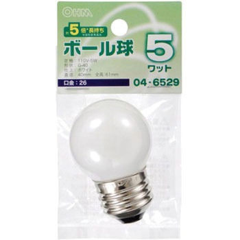 ミニボール球 長寿命 G40E26 5W - オーム電機