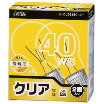 長寿命 白熱電球 38W 2個パック オーム電機