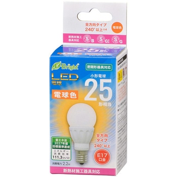 LED電球 PS形 E17 2W オーム電機