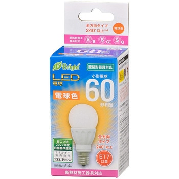 LED電球 PS形 E17 6W オーム電機