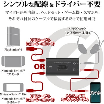 デジタルミキサー ボイスチャットミキサー Usb接続 ゲーム用 スマホ 同時再生 クリップ付 Ps5 Ps4 エレコム オーディオミキサー 通販モノタロウ Hsad Gm30mbk