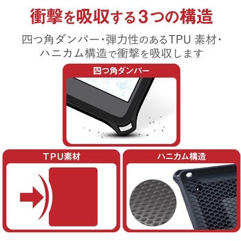 iPad 10.2インチ 第7世代 耐衝撃ケース "ZEROSHOCK" ショルダーベル付 スタンド機能 ブラック エレコム
