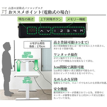 スタンディングデスク 昇降デスク 電動昇降式 YAMAZEN(山善)