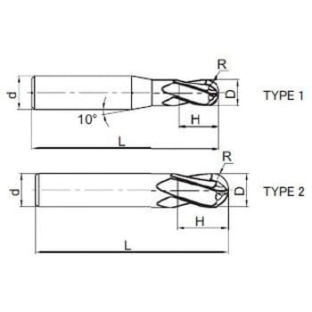 超硬ボールエンドミル 4枚刃 高硬度鋼加工用 AlTiN コーティング ねじれ角35° タイプ2 刃径16mmシャンク径16mm刃長32mm