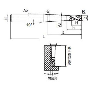 超硬ボールエンドミル 2枚刃 高性能汎用加工用 テーパネック 株洲工具