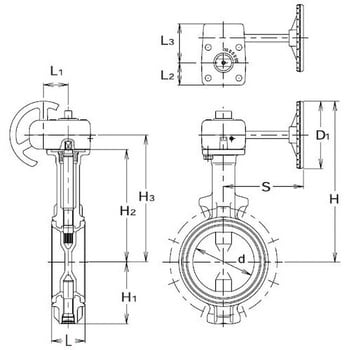 10L2-N-U 10K 球状黒鉛鋳鉄製バタフライバルブ 一体形 ロングネック