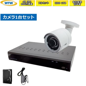 4K IP防犯カメラセット 赤外線屋外カメラ1台(15fps)・4ch録画機(2TB 