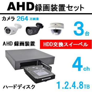 SC-ZA814K-3W-8TB SecuSTATION AHD録画装置4ch-HDD簡易交換カメラ3台 ...