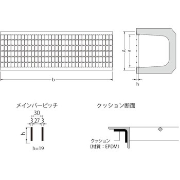スチール製グレーチング プレーンタイプ 歩道U字溝用クッション材付 カネソウ