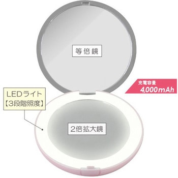 EXELUX モバイルバッテリー&LEDライト付コンパクトミラー メテックス