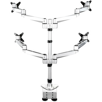 4面液晶モニターアーム/VESA対応多関節プレミアムモニターマウント2x2(最大30インチ)/人間工学に基づいた高さ調節可能なポールマウント/回転、チルト、スイベル機能/Cクランプ、グロメット固定方式/シルバー StarTech.com