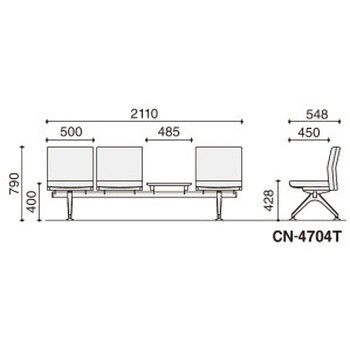 CN-4704TVZ1BN ロビーチェアー 4700シリーズ 3人掛け テーブル付き