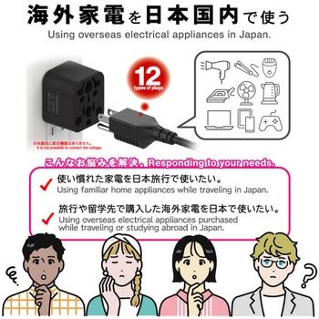 国内用マルチ変換プラグ12種類対応→A カシムラ