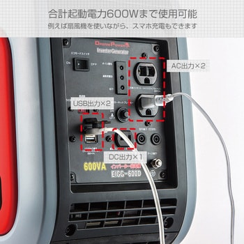 EIGG-600D インバーター発電機 カセットボンベ式 600VA 1台 YAMAZEN(山善) 【通販モノタロウ】