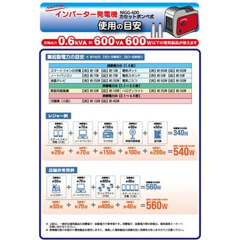 NIGG-600 カセットボンベ式インバーター発電機 1台 ナカトミ 【通販 