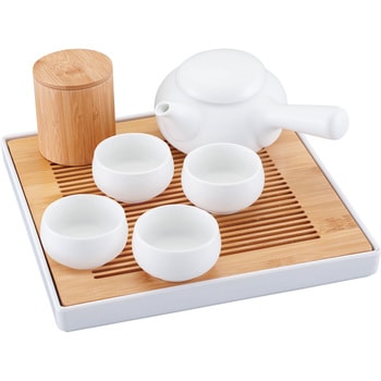 カジュアル中国茶器セット マットホワイト (茶盤1茶壷1茶缶1茶杯