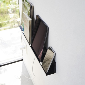 石こうボード壁対応タブレット&ブック棚 タワー ホワイト 山崎実業