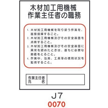 木材加工用機械 作業主任者の職務 J7 仙台銘板