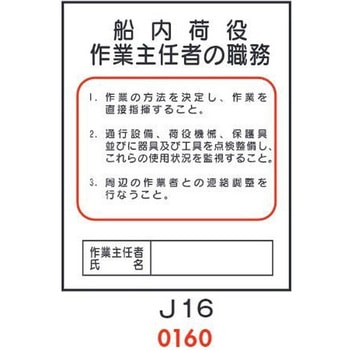 船内荷役 作業主任者の職務 J16 仙台銘板