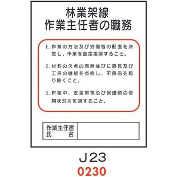 林業架線 作業主任者の職務 J23 仙台銘板