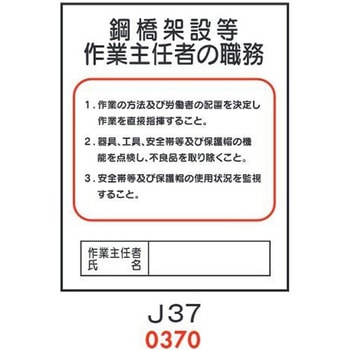 鋼橋架設等 作業主任者の職務 J37 - 仙台銘板
