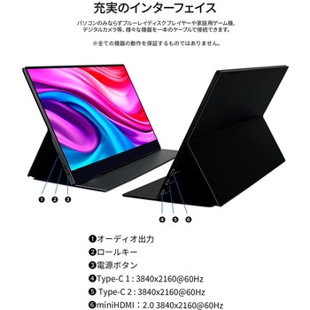 タッチパネル対応液晶ディスプレイ 15.6型/3840×2160/miniHDMI×1、USB Type-C×2/ブラック/スピーカー：有 JAPANNEXT