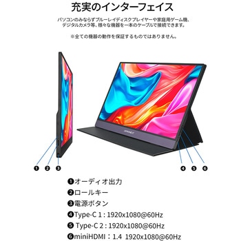 タッチパネル対応液晶ディスプレイ 15.6型/1920×1080/miniHDMI×1、USB Type-C×2/ブラック/スピーカー：無 JAPANNEXT