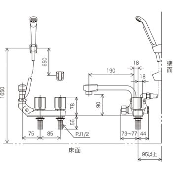 KF13GECN デッキ型2ハンドルシャワー(左側シャワー)190mmパイプ付 KVK