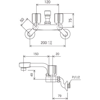 KM4G3N 2ハンドル混合栓(150mmパイプ付) KVK 浴室用 エコこま - 【通販