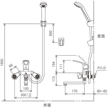 KF5000TRK シングルレバー式シャワー(楽付王)170mmパイプ付 KVK 浴室用