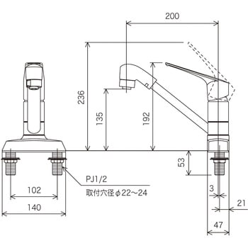 KM5081TFR2EC シングルレバー式シャワー付混合栓(eレバー)200mmパイプ