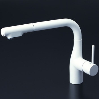 シングルレバー式シャワー付混合栓(eレバー)マットホワイト KVK