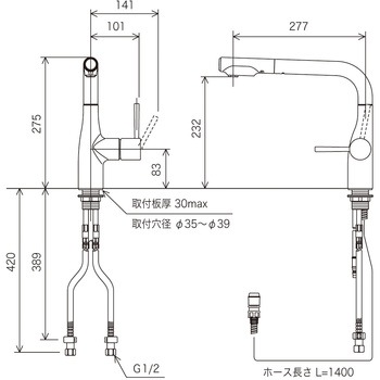 KM6101ECM5 シングルレバー式シャワー付混合栓(eレバー)マット KM6101ECM5 シングルレバー式シャワー付混合栓(eレバー)マット