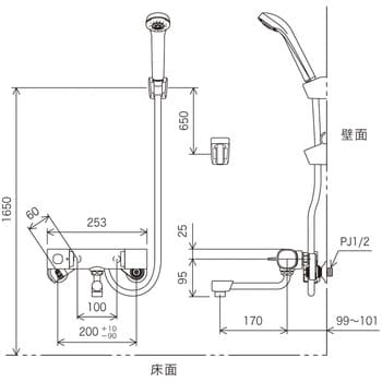 FTB100KRK サーモスタット式シャワー(楽付王)・170mmパイプ付 KVK 浴室