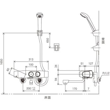 FTB160KB サーモスタット式シャワー(タッチサーモ)170mmパイプ付 KVK