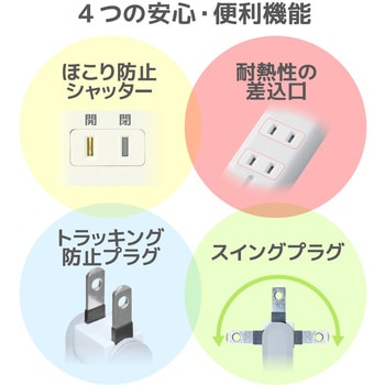 延長コード 電源タップ コンセント 2P 3P対応×1個口 雷サージ付 マグネット ホワイト エレコム