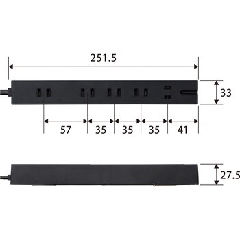延長コード 電源タップ コンセント 2P×5個口 3P対応×1個口 雷サージ付 マグネット ブラック エレコム