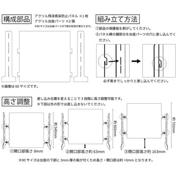 アクリル飛沫感染防止用パネル(高さ調整機能付) 万丈 デスクトップ