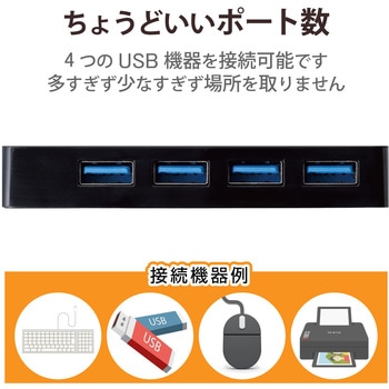 USBハブ 3.0 4ポート バスパワー コンパクト ケーブル固定 ケーブル長 6cm エレコム