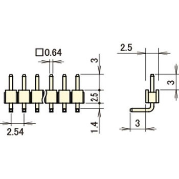 ナイロン製品 ピンヘッダー/PSR-41-O(T〇) ピン(角ピン)2.54mmピッチ ライトアングル(1列) 廣杉計器