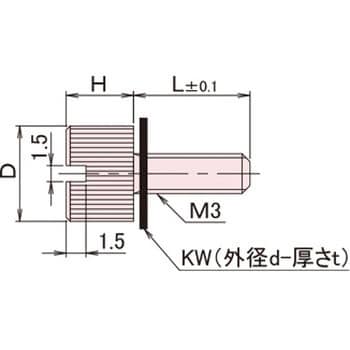 NB-312KA-T 黄銅 ローレットツマミ(スリ割付・ワッシャー組込) 1袋(50