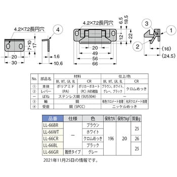 LL-66WT レバーラッチ 1個 スガツネ(LAMP) 【通販サイトMonotaRO】