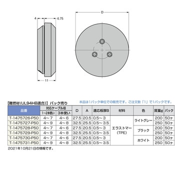 T-1475729-P50 ワンタッチグロメット T-14757型 フレキシブルタイプ 難