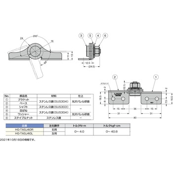 調整式オールステンレス鋼製トルクヒンジ HG-TASJ型 LAMP(スガツネ工業)