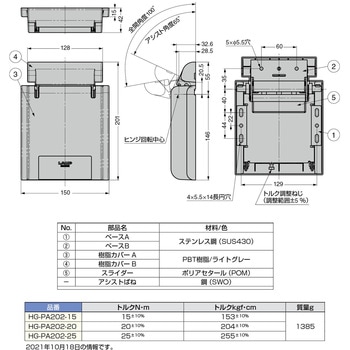 HG-PA202-20 パワーアシストヒンジ(背面付け) HG-PA202型 1個 スガツネ