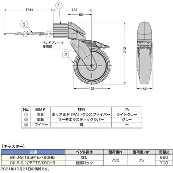 GK-J-S-125PTE/K80HB Tango ハンドブレーキキャスター 1個 スガツネ