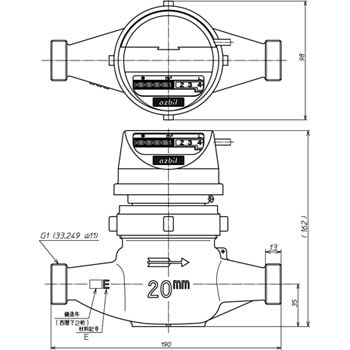 パルス式温水メーター(上水ネジ)1m3/1パルス アズビル金門 水道