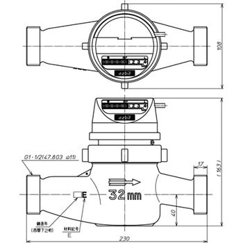 パルス式温水メーター(上水ネジ)100L/1パルス ガス管金具付 アズビル金門